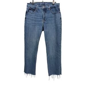 Old Navy Slouchy Straight Jeans Womens 4 Blue High Rise Raw Hem Secret-Slim